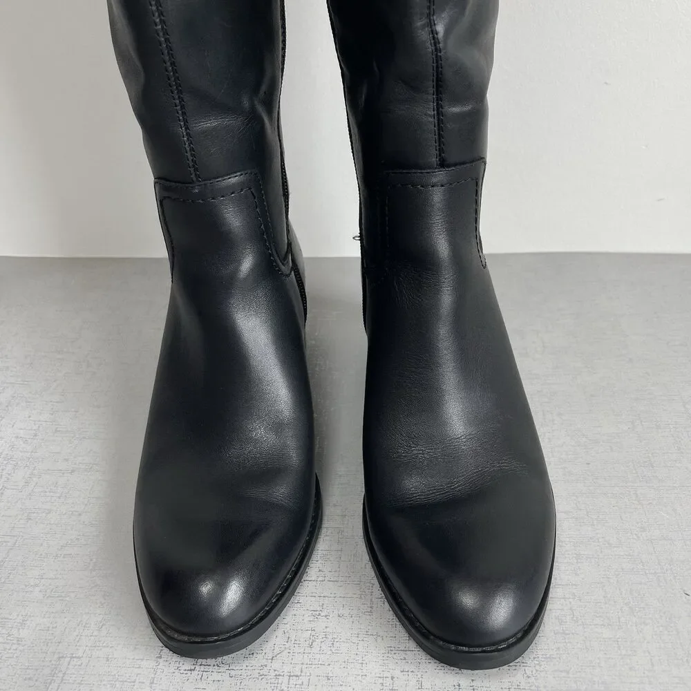 Franco Sarto Women's Black Brown Leather Tall‎ Riding Boots 7.5 Wide Calf